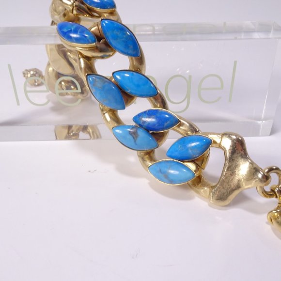 Lee Angel Brass Turquoise Teardrop Think 2 D Link Bracelet NWT 289 - Picture 10 of 16